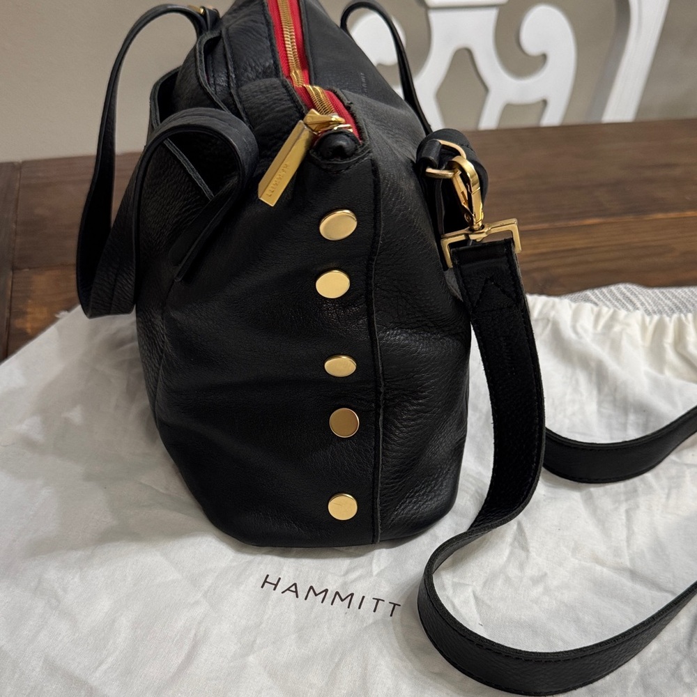 Hammitt Black Leather Shoulder Bag with Red Zipper - Picture 4 of 12